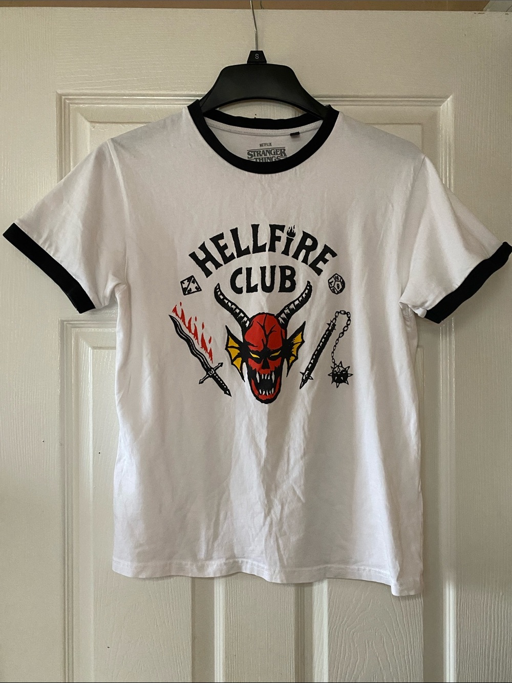 Stranger Things Netflix Hellfire Club Eddie Munson Baby Tee Ringer White T-Shirt
